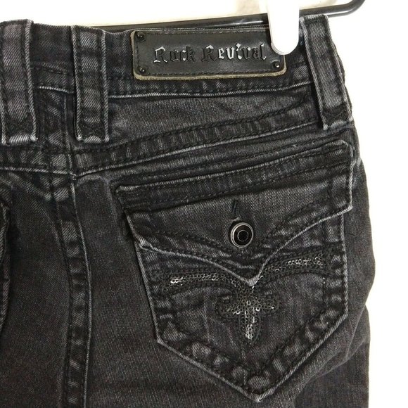 Rock Revival Kate Straight Fleur Style Skinny Jeans Black Tag Size 26 Fit 28X32 - Picture 7 of 12